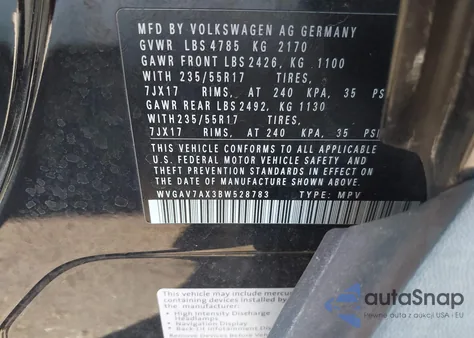 2011 Volkswagen Tiguan Se z USA, uszkodzony, nr VIN WVGAV7AX3BW528783